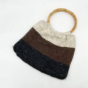 Bamboo Handle Sweater Knit  Bag Colorblock Boho Cottagecore Hippie‎ Goblincore